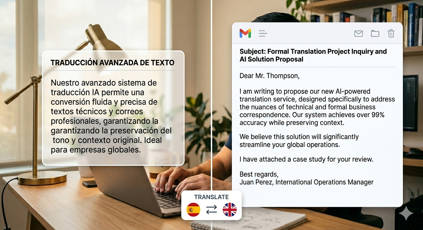 ChatGPT traduciendo correo de español a inglés profesional para trabajo en USA
