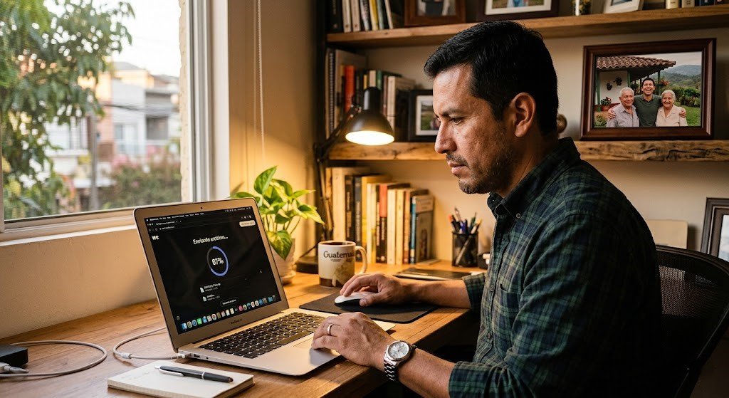 Latino enviando videos pesados a su familia en Latinoamérica desde USA con calidad completa