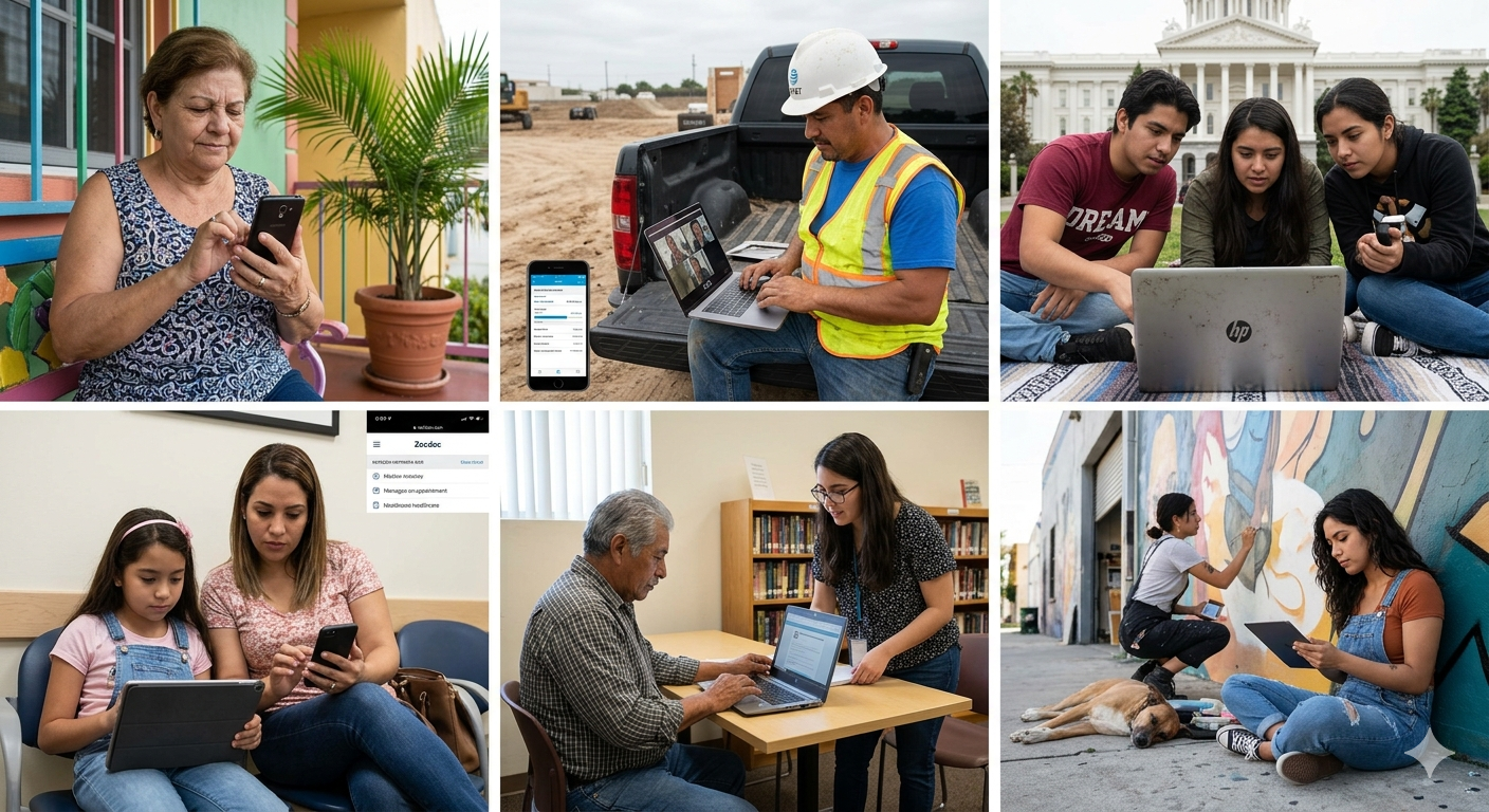 Latino usando aplicaciones móviles esenciales en Estados Unidos