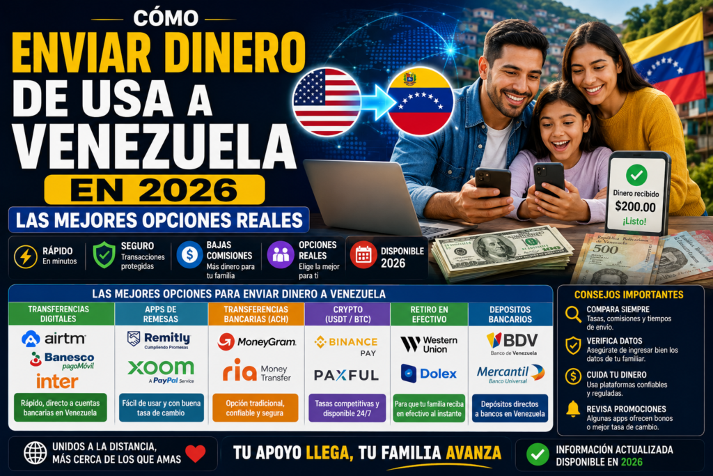 Cómo Enviar Dinero de USA a Venezuela en 2026