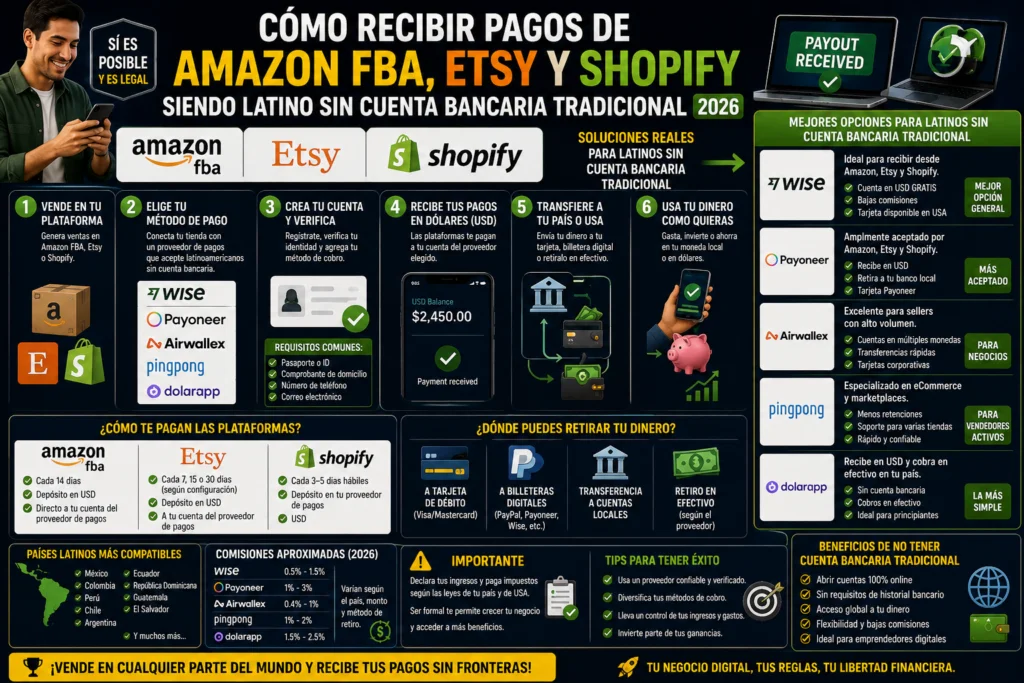 Cómo Recibir Pagos de Amazon FBA, Etsy y Shopify