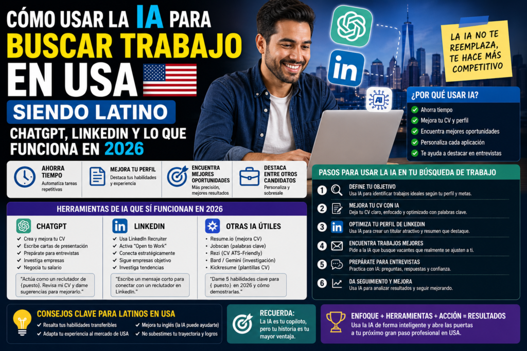 Cómo Usar la IA para Buscar Trabajo en USA siendo Latino ChatGPT, LinkedIn y lo que Funciona en 2026