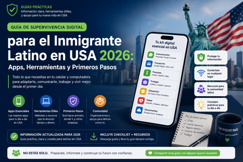 Guía de Supervivencia Digital para el Inmigrante Latino en USA 2026: Apps, Herramientas y Primeros Pasos
