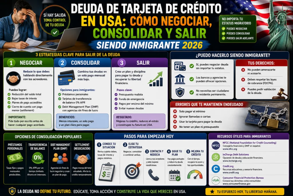 deuda tarjeta credito usa negociar consolidar inmigrante 2026