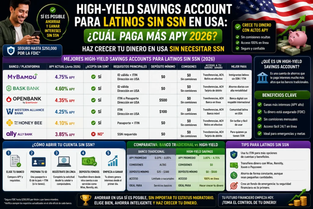 high yield savings account inmigrantes latinos sin ssn 2026