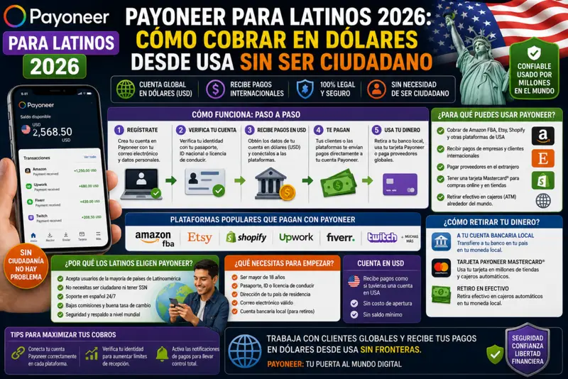 payoneer latinos cobrar dolares usa sin ciudadania