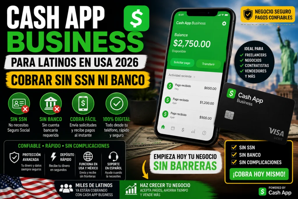Cash App Business para Latinos en USA 2026: Cobrar sin SSN ni Banco