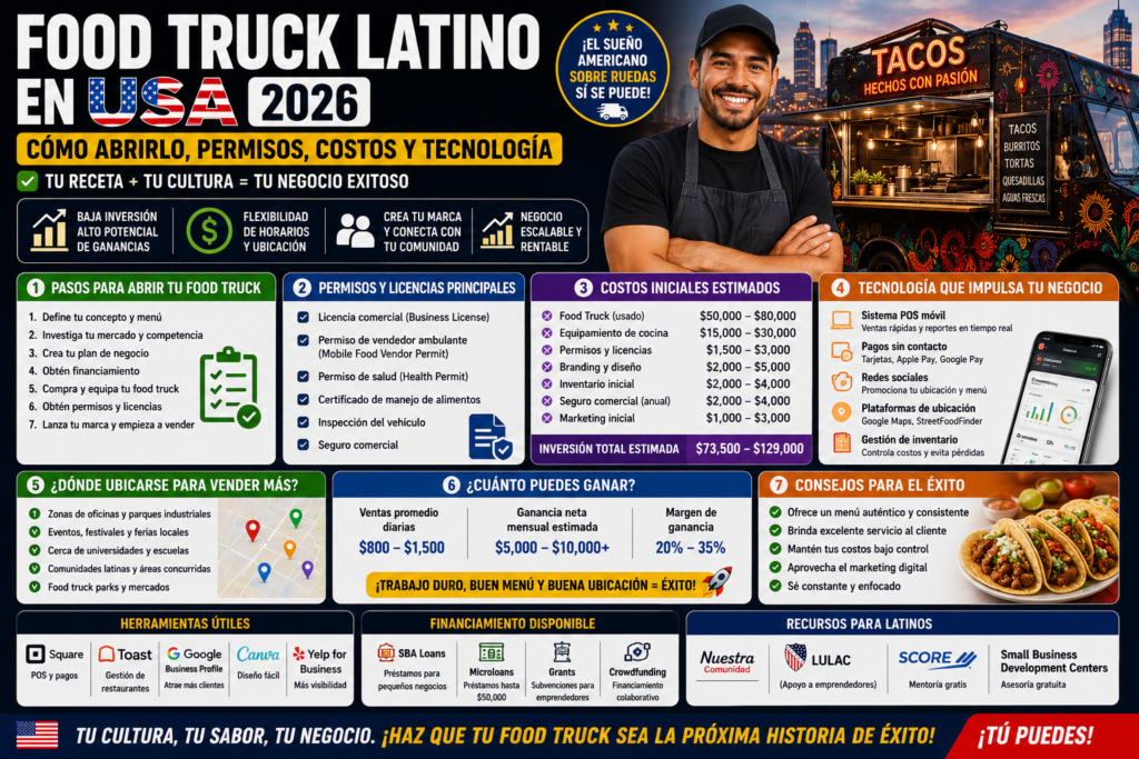 Food Truck Latino en USA 2026: Cómo Abrirlo, Permisos, Costos y Tecnología