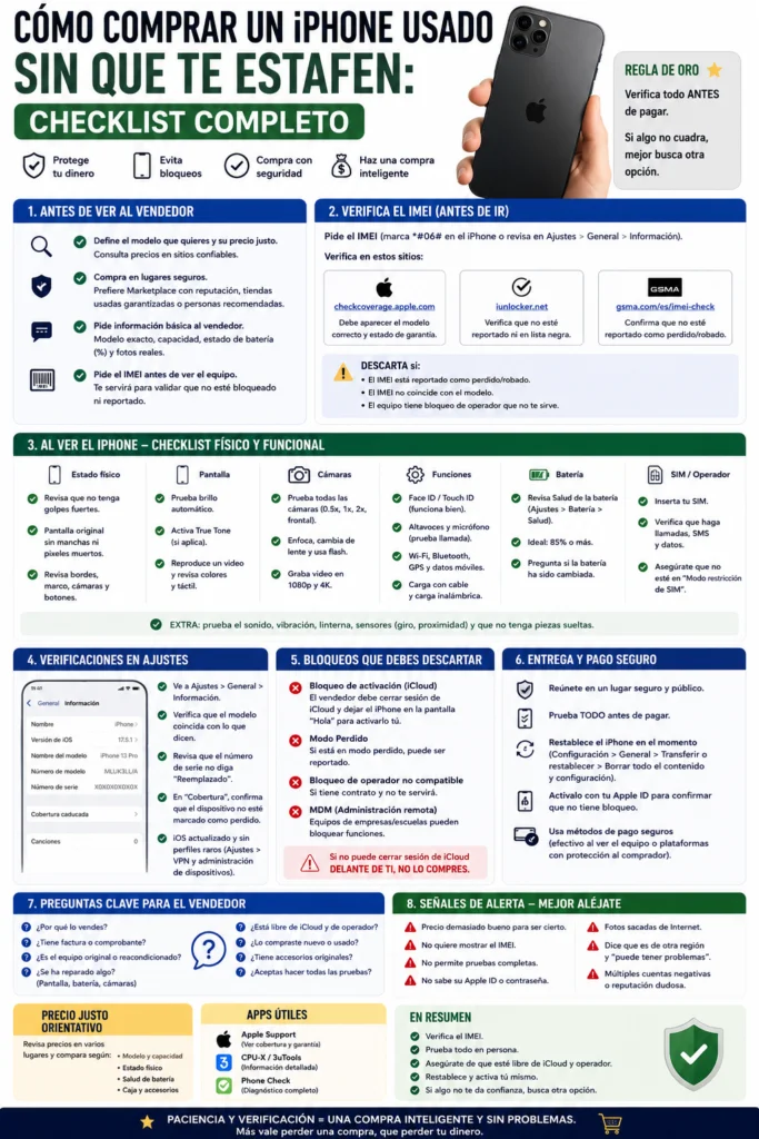 Cómo comprar un iPhone usado sin que te estafen: checklist completo
