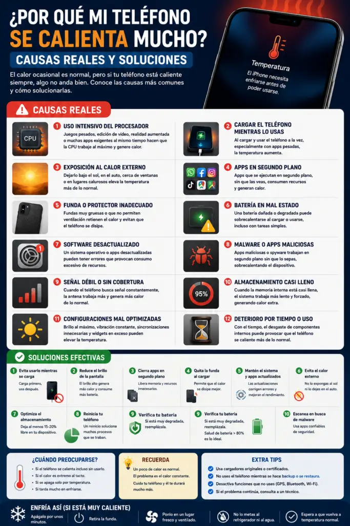 ¿Por qué mi teléfono se calienta mucho? Causas reales y soluciones