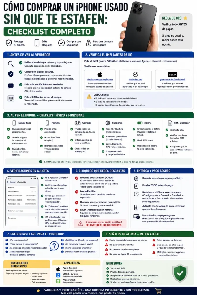 Cómo comprar un iPhone usado sin que te estafen: checklist completo