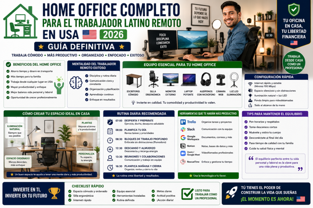 Home Office Completo para el Trabajador Latino Remoto en USA 2026: Guía Definitiva
